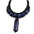 Statement Chunky Bone and Wood Bead with Black Rubber Cord Necklace In Dark Blue/ Violet - 48cm Long - view 8