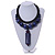 Statement Chunky Bone and Wood Bead with Black Rubber Cord Necklace In Dark Blue/ Violet - 48cm Long - view 2
