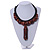 Statement Chunky Bone and Wood Bead with Black Rubber Cord Necklace In Brown - 48cm Long - view 2