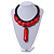 Statement Chunky Bone and Wood Bead with Black Rubber Cord Necklace In Red - 48cm Long - view 2