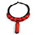 Statement Chunky Bone and Wood Bead with Black Rubber Cord Necklace In Red - 48cm Long