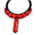 Statement Chunky Bone and Wood Bead with Black Rubber Cord Necklace In Red - 48cm Long - view 6