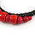 Statement Chunky Bone and Wood Bead with Black Rubber Cord Necklace In Red - 48cm Long - view 4