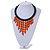 Statement Orange Wood Bead Fringe with Rubber Cord Necklace - 46cm L/ 11cm Front Drop - view 2