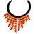 Statement Orange Wood Bead Fringe with Rubber Cord Necklace - 46cm L/ 11cm Front Drop - view 3