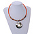 Orange Glass Bead Wire Necklace with Shell & Mother of Pearl Medallion In Silver Tone - 50cm L/ 5cm Ext - view 2