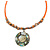 Orange Glass Bead Wire Necklace with Shell & Mother of Pearl Medallion In Silver Tone - 50cm L/ 5cm Ext - view 5