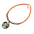 Orange Glass Bead Wire Necklace with Shell & Mother of Pearl Medallion In Silver Tone - 50cm L/ 5cm Ext - view 6