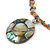 Orange Glass Bead Wire Necklace with Shell & Mother of Pearl Medallion In Silver Tone - 50cm L/ 5cm Ext - view 3