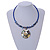 Royal Blue Glass Bead Wire Necklace with Shell & Mother of Pearl Medallion In Silver Tone - 50cm L/ 5cm Ext - view 2
