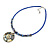 Royal Blue Glass Bead Wire Necklace with Shell & Mother of Pearl Medallion In Silver Tone - 50cm L/ 5cm Ext - view 5