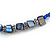 Royal Blue Glass Bead Wire Necklace with Shell & Mother of Pearl Medallion In Silver Tone - 50cm L/ 5cm Ext - view 3