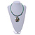 Green Glass Bead Wire Necklace with Shell & Mother of Pearl Medallion In Silver Tone - 50cm L/ 5cm Ext - view 5