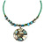 Green Glass Bead Wire Necklace with Shell & Mother of Pearl Medallion In Silver Tone - 50cm L/ 5cm Ext - view 2
