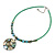 Green Glass Bead Wire Necklace with Shell & Mother of Pearl Medallion In Silver Tone - 50cm L/ 5cm Ext - view 6