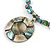 Green Glass Bead Wire Necklace with Shell & Mother of Pearl Medallion In Silver Tone - 50cm L/ 5cm Ext - view 4