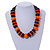 Statement Orange/ Black Round and Button Wood Bead Necklace - 56cm L - view 2