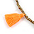 Boho Style Bronze Glass Bead with Neon Orange Tassel Long Necklace - 96cm L - view 5