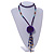 Inky Blue Wood, Glass, Sea Shell, Tree Seed Bead with Pom Pom Tassel Long Necklace - 80cm L/ 16cm Tassel - view 2