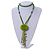 Lime Green Wood, Glass, Sea Shell, Tree Seed Bead with Pom Pom Tassel Long Necklace - 80cm L/ 16cm Tassel - view 2