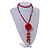 Red Wood, Glass, Sea Shell, Tree Seed Bead with Pom Pom Tassel Long Necklace - 80cm L/ 16cm Tassel - view 2