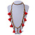 Long Natural Wood, Bronze Glass Bead with Red Cotton Tassel Necklace - 100cm L - view 2