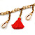 Long Natural Wood, Bronze Glass Bead with Red Cotton Tassel Necklace - 100cm L - view 4