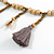 Long Natural Wood, Bronze Glass Bead with Grey Cotton Tassel Necklace - 100cm L - view 5