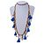 Long Natural Wood, Bronze Glass Bead with Blue Cotton Tassel Necklace - 100cm L - view 2