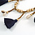 Long Natural Wood, Bronze Glass Bead with Dark Blue Cotton Tassel Necklace - 100cm L - view 5