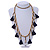 Long Natural Wood, Bronze Glass Bead with Dark Blue Cotton Tassel Necklace - 100cm L - view 2