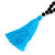 Statement Dark Brown Tree Seed and Light Blue Acrylic Bead Necklace with Azure Blue Silk Tassel - 94cm L/ 11cm Tassel - view 4
