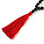 Statement Dark Brown Tree Seed and Red Acrylic Bead Necklace with Red Silk Tassel - 94cm L/ 11cm Tassel - view 5