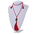Red Crystal Bead Necklace with Bronze Tone Hamsa Hand Charm/ Silk Tassel Pendant - 80cm L/ 14cm Tassel - view 2