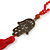 Red Crystal Bead Necklace with Bronze Tone Hamsa Hand Charm/ Silk Tassel Pendant - 80cm L/ 14cm Tassel - view 4