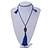 Blue Crystal Bead Necklace with Bronze Tone Hamsa Hand Charm/ Silk Tassel Pendant - 80cm L/ 14cm Tassel - view 2