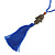Blue Crystal Bead Necklace with Bronze Tone Hamsa Hand Charm/ Silk Tassel Pendant - 80cm L/ 14cm Tassel - view 4