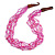 Ethnic Multistrand Pink Glass Bead, Semiprecious Stone Necklace With Wood Hook Closure - 60cm L