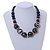 Chunky Colour Fusion Wood Bead Necklace (Blue, Gold, White) - 48cm Long - view 2