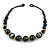 Chunky Colour Fusion Wood Bead Necklace (Blue, Gold, White) - 48cm Long - view 5
