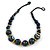 Chunky Colour Fusion Wood Bead Necklace (Blue, Gold, White) - 48cm Long - view 1