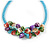 Stunning Light Blue Glass Bead with Multicoloured Shell Floral Motif Necklace - 48cm Long - view 3