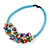 Stunning Light Blue Glass Bead with Multicoloured Shell Floral Motif Necklace - 48cm Long - view 8
