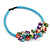 Stunning Light Blue Glass Bead with Multicoloured Shell Floral Motif Necklace - 48cm Long - view 4
