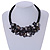 Stunning Black Glass Bead with  Black Shell Floral Motif Necklace - 48cm Long - view 2