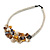 Stunning White Glass Bead with Shell Floral Motif Necklace (Brown, Yellow, Grey) - 48cm Long - view 3