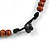 Statement Brown Wood Bead with Orange Bone Bib Necklace - 46cm L/ 14cm Front Drop - view 6