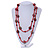 Statement Red Glass Bead with Brown Wood Ball Long Necklace - 145cm L - view 2
