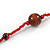 Statement Red Glass Bead with Brown Wood Ball Long Necklace - 145cm L - view 7