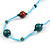 Statement Light Blue Glass Bead with Brown/ Teal Wood Ball Long Necklace - 145cm L - view 5